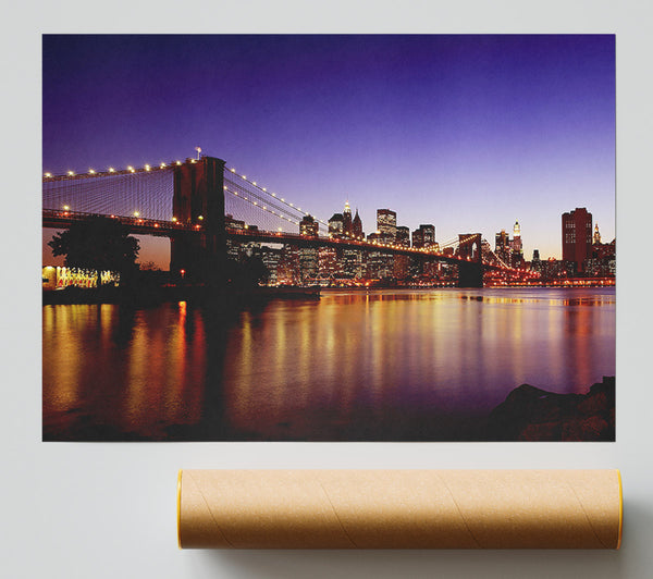 New York City Reflections Of Brooklyn Bridge Poster