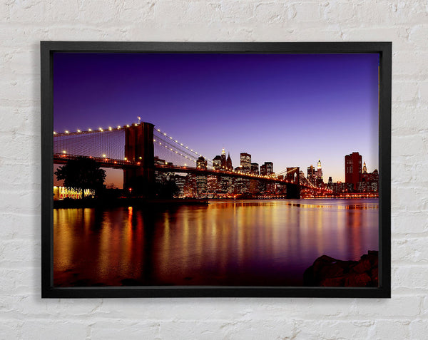 New York City Reflections Of Brooklyn Bridge Framed Print