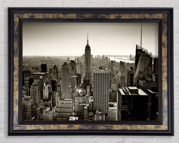 New York City Roof Tops Sepia Framed Print
