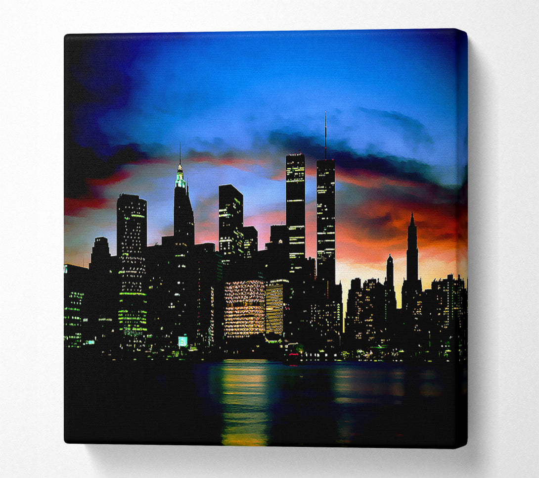  A Canvas Print of New York City Twin Towers At Night Canvas Wall Art