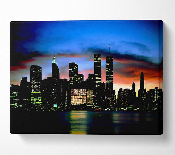  A Canvas Print of New York City Twin Towers At Night Canvas Wall Art