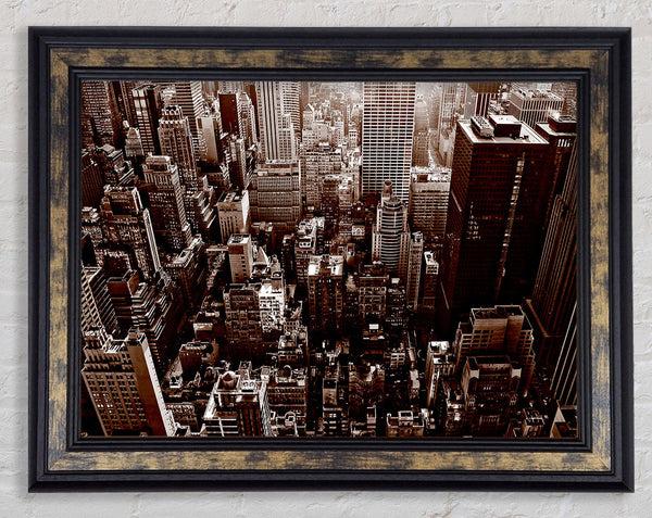 New York City View From The Empire State Sepia Framed Print