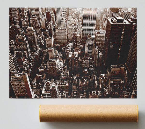 New York City View From The Empire State Sepia Poster