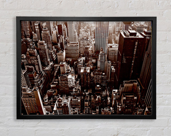 New York City View From The Empire State Sepia Framed Print