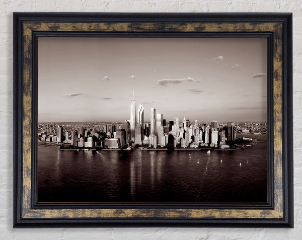 New York City Waters Brown Framed Print