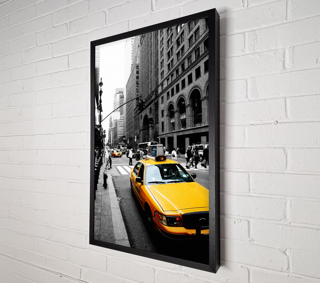  A Canvas Print of New York City Yellow Taxi Cab On B n W Canvas Wall Art
