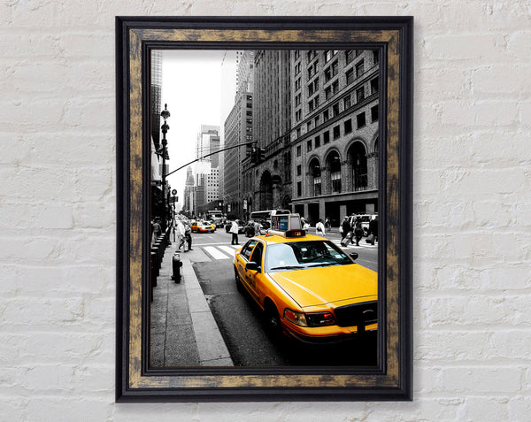 New York City Yellow Taxi Cab On B n W Framed Print