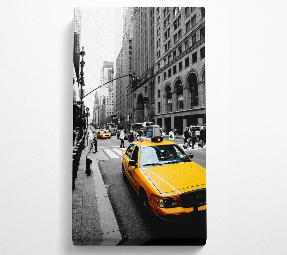  A Canvas Print of New York City Yellow Taxi Cab On B n W Canvas Wall Art