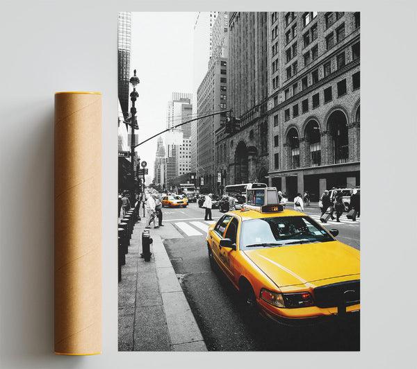 New York City Yellow Taxi Cab On B N W Print