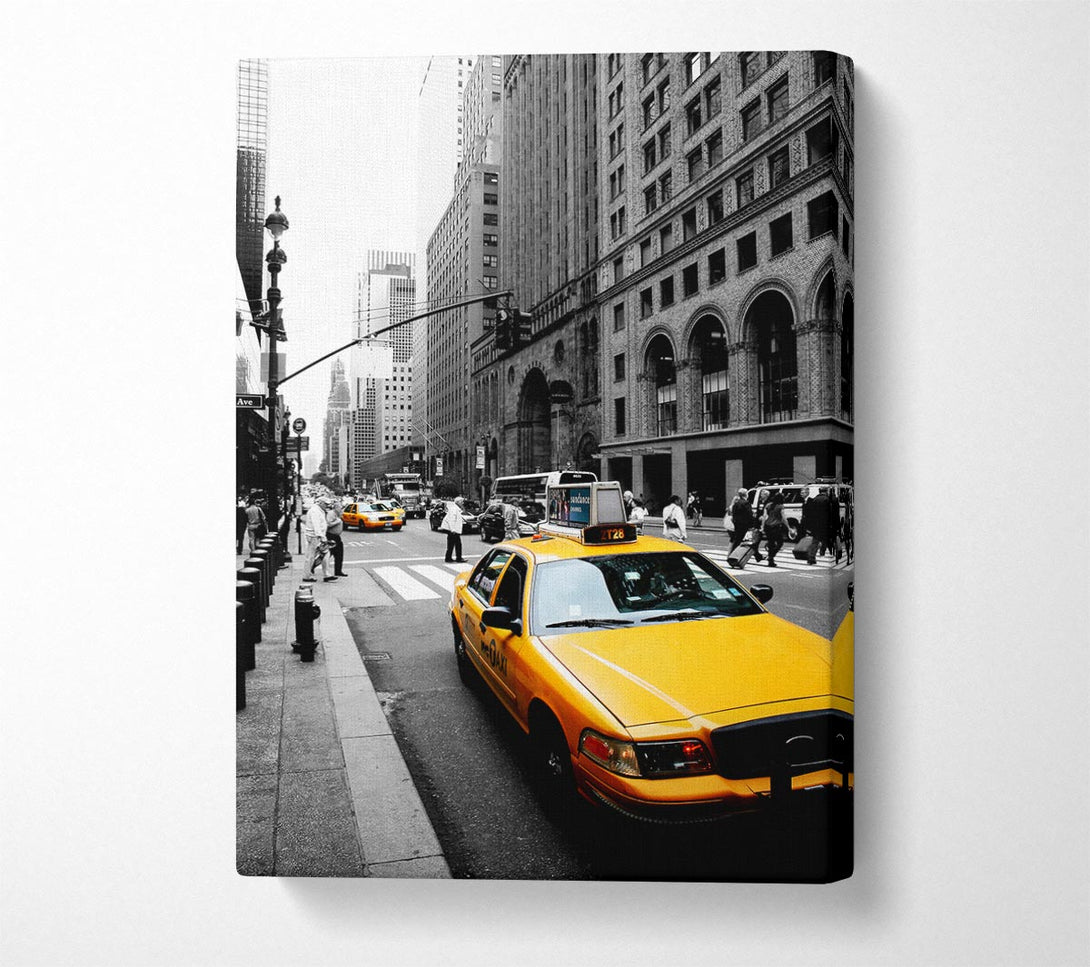  A Canvas Print of New York City Yellow Taxi Cab On B n W Canvas Wall Art