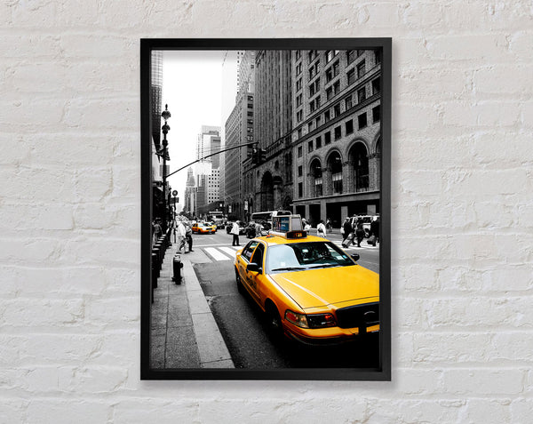New York City Yellow Taxi Cab On B n W Framed Print