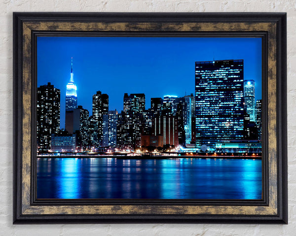 New York Empire State Blue Nights Framed Print