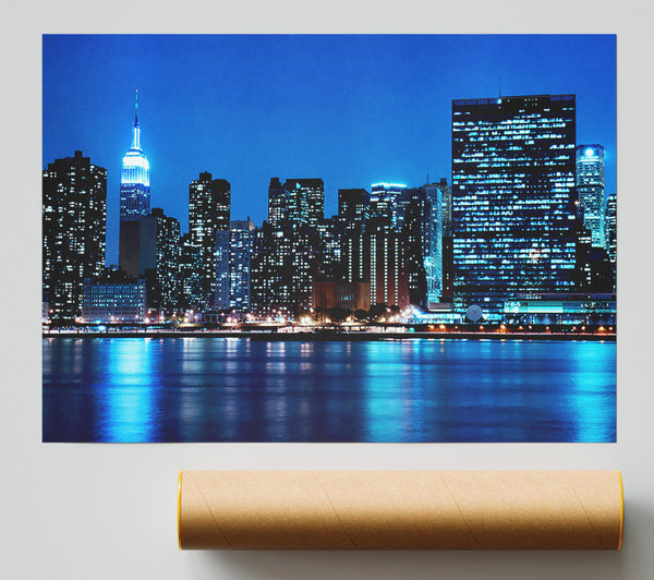 New York Empire State Blue Nights Poster