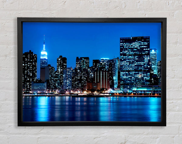 New York Empire State Blue Nights Framed Print
