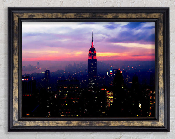 New York Empire State Pink Glow Framed Print