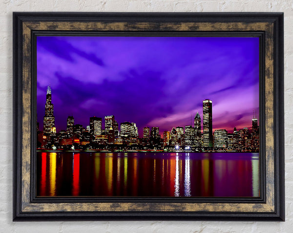 New York Harbour Purple Framed Print