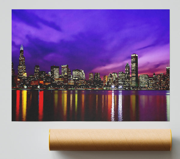 New York Harbour Purple Poster