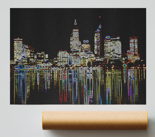 New York Harbour Reflections Black Print