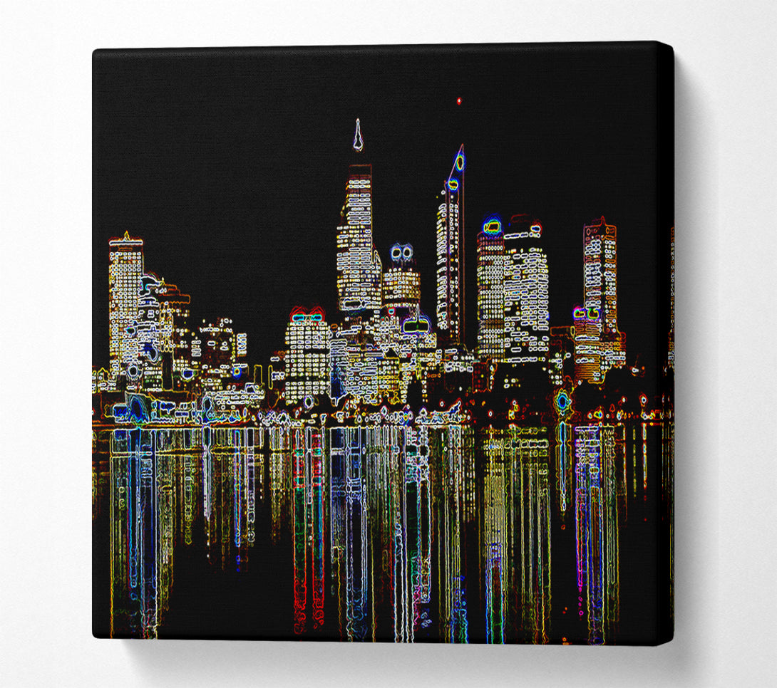  A Canvas Print of New York Harbour Reflections Black Canvas Print