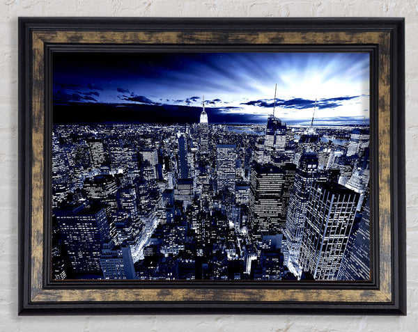 New York In Blue Framed Print