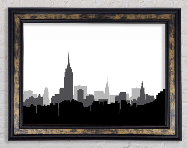 New York Silhouette B n W Framed Print