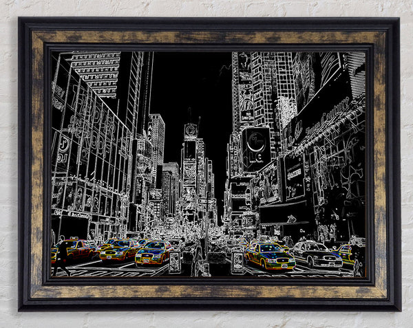 New York Street Taxi Psychedelic Framed Print