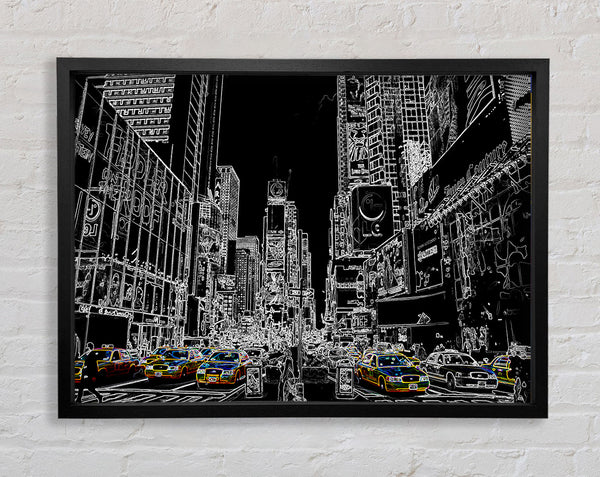 New York Street Taxi Psychedelic Framed Print
