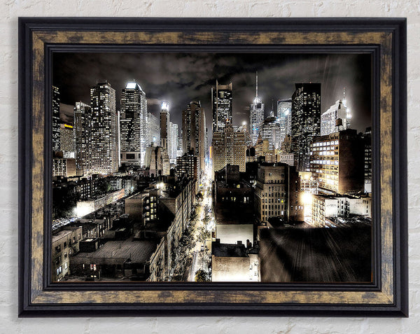 New York Streets At Night Framed Print