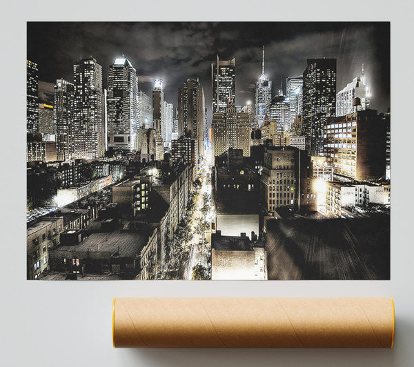 New York Streets At Night Giclee Print