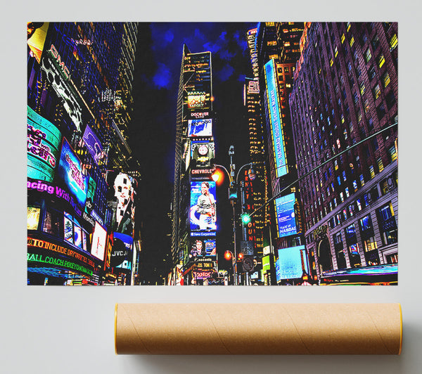New York Times Square Blue Skys At Night Giclee Print