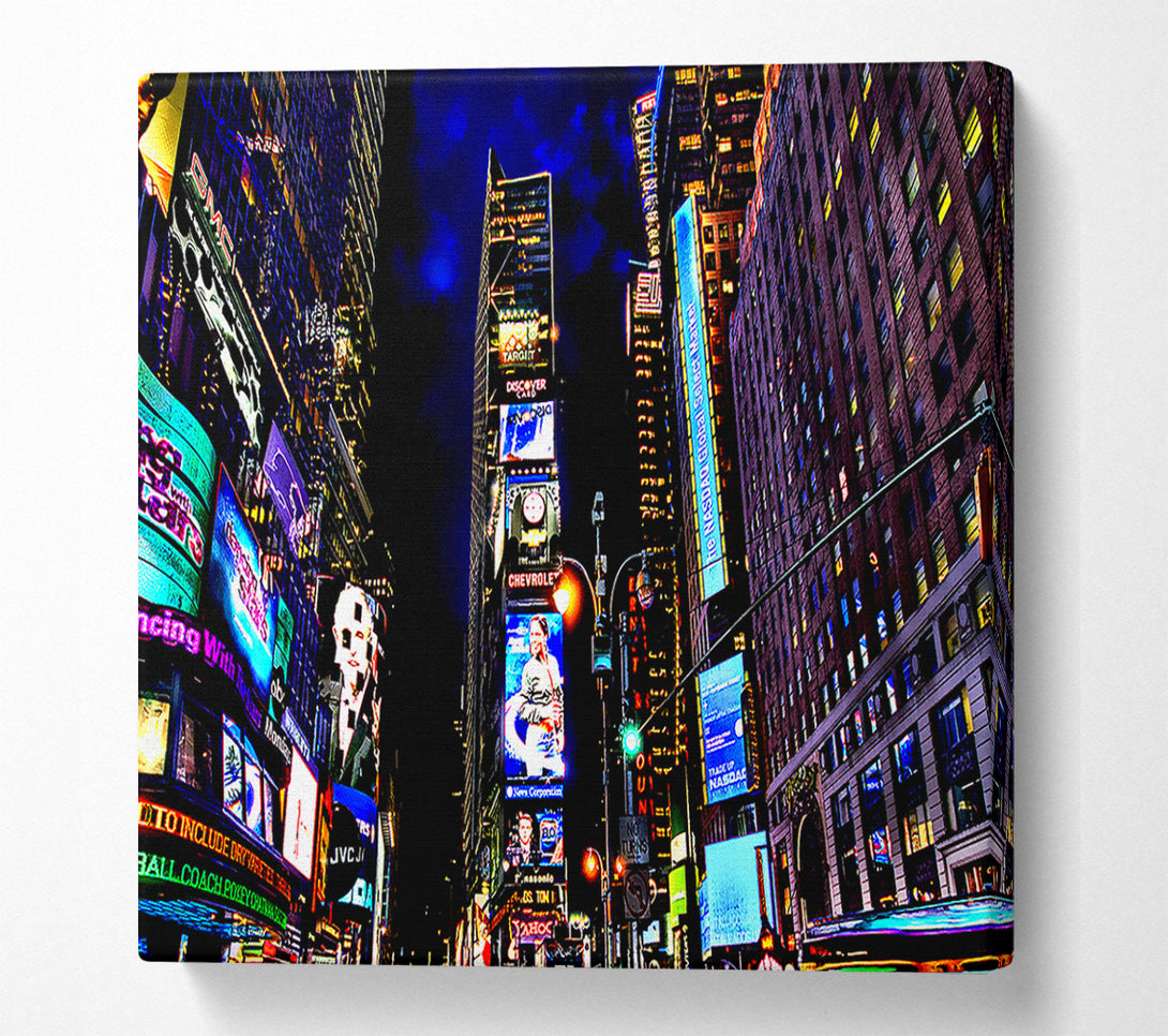  A Canvas Print of New York Times Square Blue Skys At Night Canvas Print