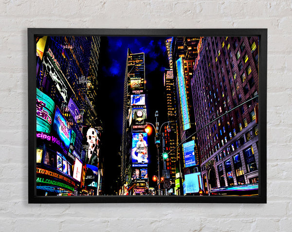 New York Times Square Blue Skys At Night Framed Print