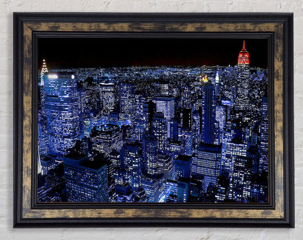 New York City Night Blues Red Top Framed Print