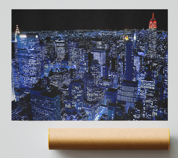New York City Night Blues Red Top Print