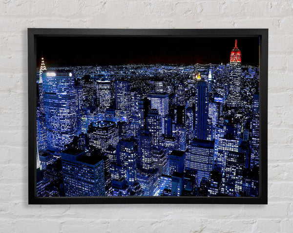 New York City Night Blues Red Top Framed Print