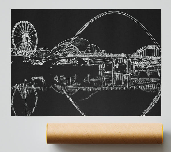 Gateshead Newcastle Millennium Bridge Psychedelic Print
