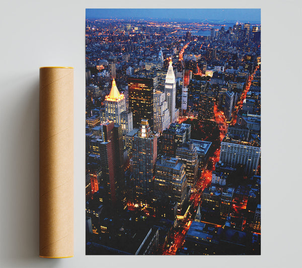 Nyc Ariel View City Lights Poster
