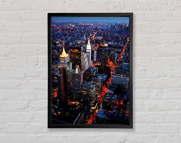 Nyc Ariel View City Lights Framed Print