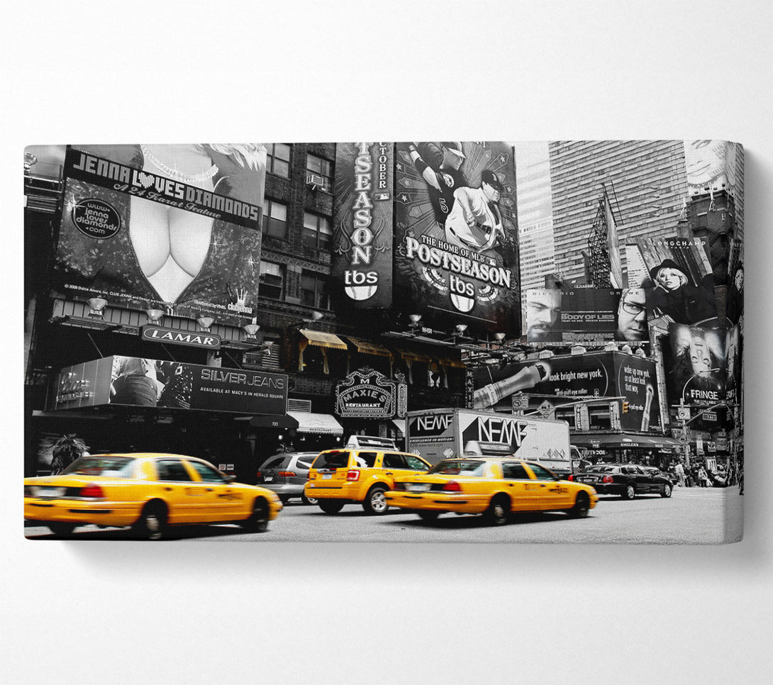  A Canvas Print of Nyc Broadway Cabs B n W Yellow Canvas Art
