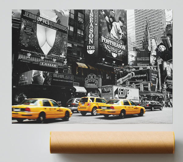 Nyc Broadway Cabs B N W Yellow Poster