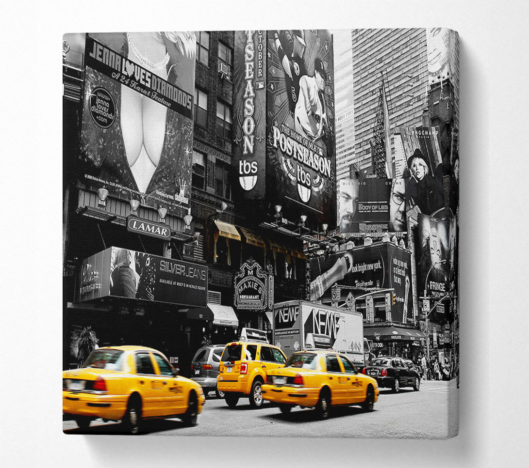 A Canvas Print of Nyc Broadway Cabs B n W Yellow Canvas Art