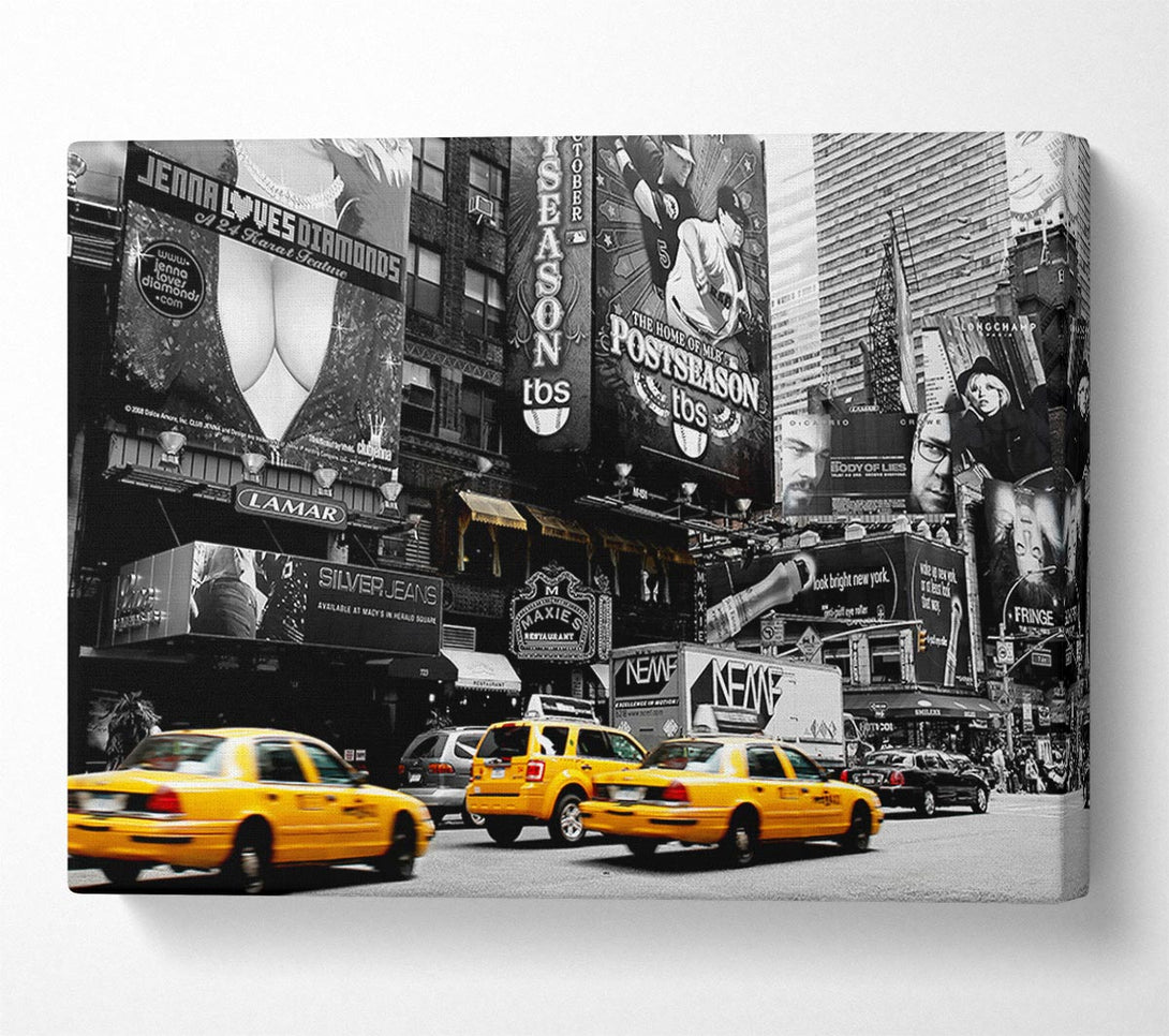  A Canvas Print of Nyc Broadway Cabs B n W Yellow Canvas Art