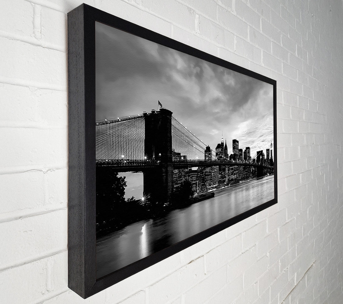  A Canvas Print of NYC Brooklyn Bridge B n W Cloudy Night Canvas Art
