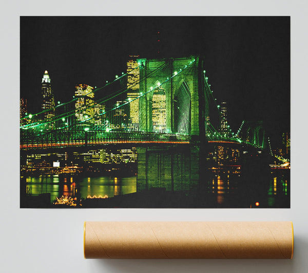 Nyc Brooklyn Bridge Green Hue Print