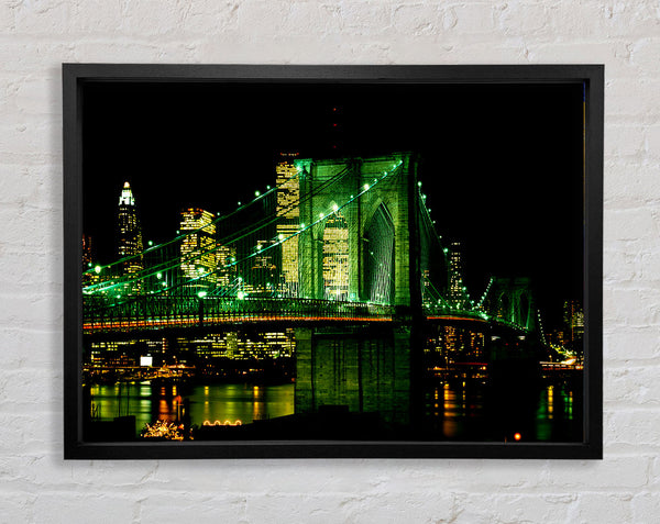 Nyc Brooklyn Bridge Green Hue Framed Print