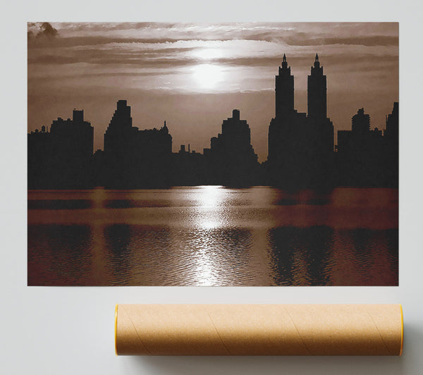 Nyc Brown Skyline Print
