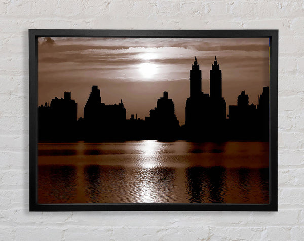 Nyc Brown Skyline Framed Print
