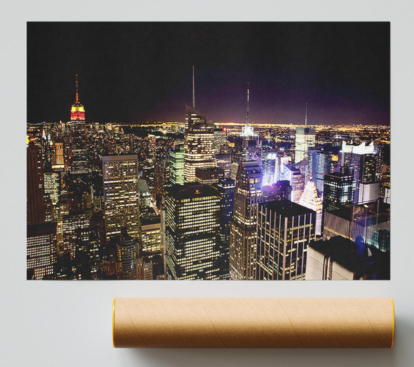 Nyc Empire State Building Red Glow Night Giclee Print