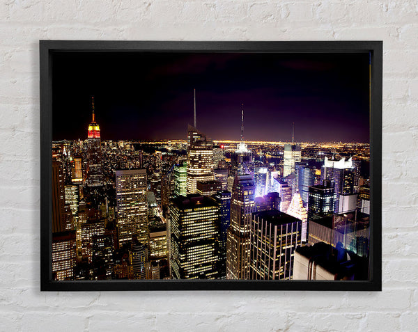 Nyc Empire State Building Red Glow Night Framed Print
