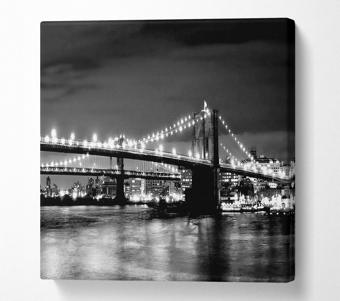  A Canvas Print of NYC Night Bridge B n W Canvas Print